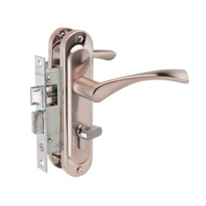 Ручка дверная TRODOS на планке в комплекте с замком 50/76 ЦМВ70 (ключ-завертка) SN (никель)